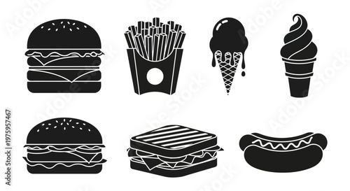 Fast food and dessert icons set.