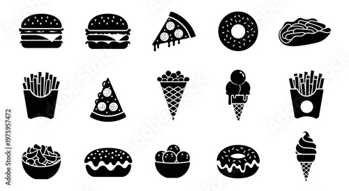 Fast food and dessert icons set.