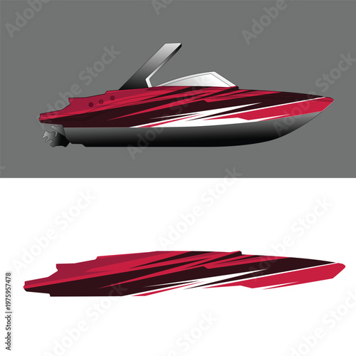 Red and Black Speedboat Livery Design, Racing Boat Vinyl Wrap Sticker Decal