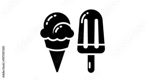 Ice cream cone and popsicle stick frozen dessert treats.