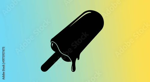 Melting Black Popsicle on a Vibrant Gradient Background.