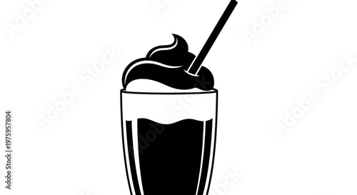 Refreshing Iced Coffee with Whipped Cream and Straw.