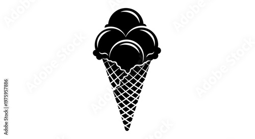 Delicious Ice Cream Cone with Multiple Scoops Black and White.