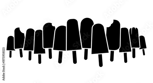 Silhouettes of various popsicles lined up in a row.
