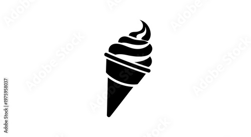 Simple Black and White Ice Cream Cone Icon.