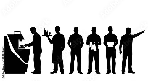 Silhouettes of various service industry professionals working.