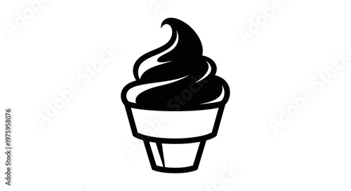 Simple black and white soft serve ice cream cone icon.