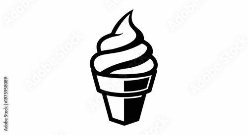 Simple black and white line art illustration of a delicious soft serve ice cream cone, perfect for summer treats.
