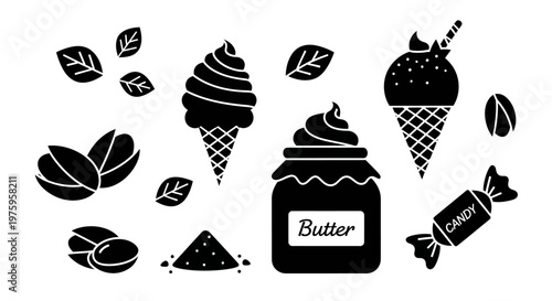 Sweet Treats and Ingredients Silhouette Collection.