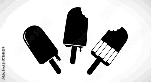 Three delicious ice cream popsicles with bites taken out.