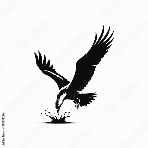 Black eagle diving, bird silhouette, flying eagle, wildlife icon