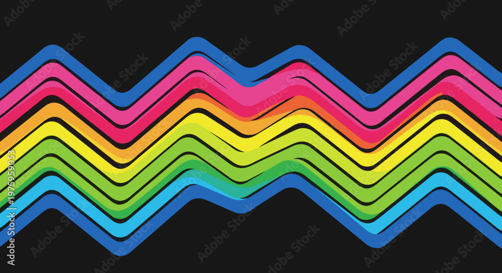 Fototapeta premium A vibrant, multicolored wavy line vector graphic on a black background