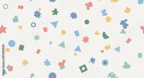 A colorful vector graphic illustration of various shapes and symbols on a white background