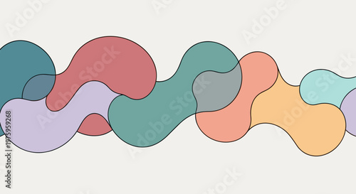 A colorful abstract vector graphic design featuring interconnected rounded shapes in various pastel colors