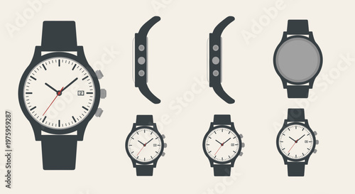A set of watch illustrations with interchangeable bands in a modern design style