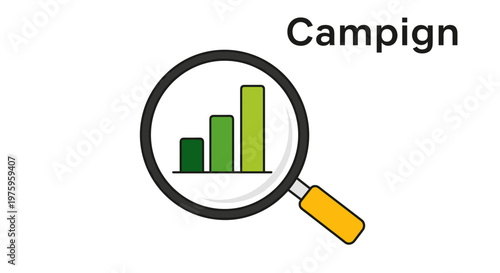 A vector graphic illustration of a magnifying glass with a bar chart inside, symbolizing data analysis and campaign optimization.