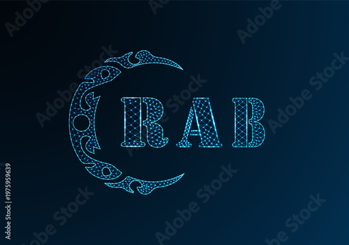 Low poly letter logo RAB design. RAB letter logo low poly vector design on blue color gradient background. RAB logo low poly design