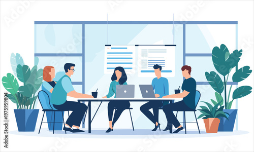 Creative characters navigating through abstract data clouds for digital transformation and online information processing