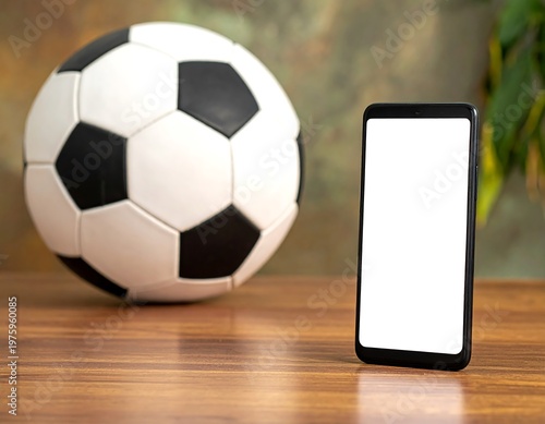 Blank Smartphone Mockup with Soccer Ball in Soft Blurred Background