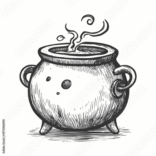 A magical cauldron illustration with steam coming out