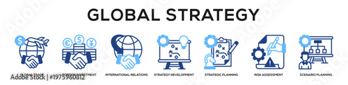 Glyphcolor - Global Strategy web banner icon vector illustration concept
