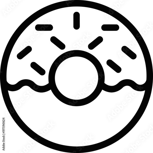 Foto A simple black and white illustration of a donut with sprinkles