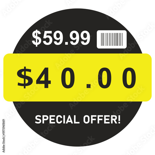 Black and Yellow Special Offer Sale Price Tag Circle Badge Vector Isolated
