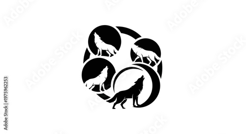 Wolf Pack Circle Silhouette Howling Moon Lunar Cycle Night Wildlife