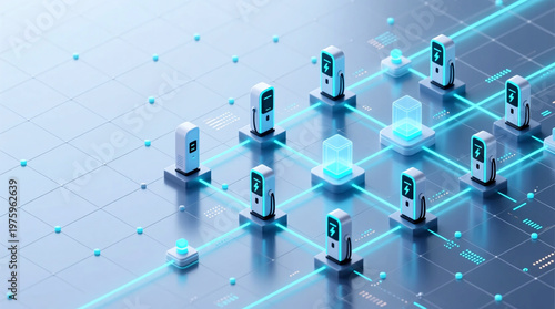 Illustrating the future of electric vehicle charging infrastructure smart energy grid optimizing power distribution for next-gen batteries technology across digital network