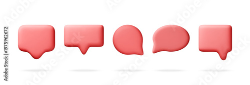 Set of 3D speech bubble icons in red color. Chatting symbol for communication and dialogue interface. Social media notification element for website and mobile application. Vector illustration