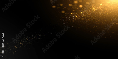 Abstract black Winter Christmas Snowflake Light Rays Background with Golden Sparkle and Magic Glow