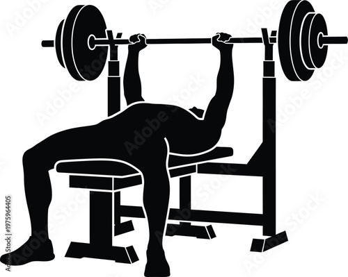 Athlete performing bench press exercise with heavy barbell