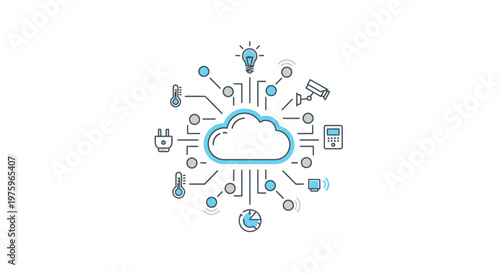 Cloud computing and internet of things network diagram with connected devices