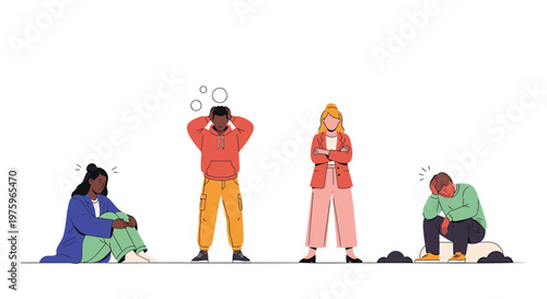 Diverse people, frustrated expressions, stressed emotions, mental health