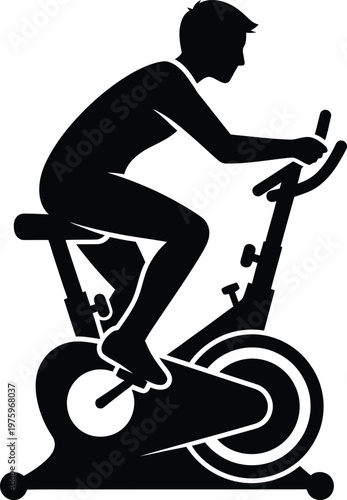 Man working out on stationary exercise bicycle in black silhouette