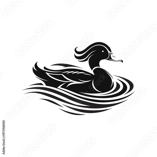 Black duck, swimming duck, waterfowl icon, vector illustration