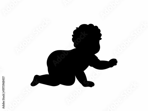 Cute Baby Crawling Silhouette on White Background
