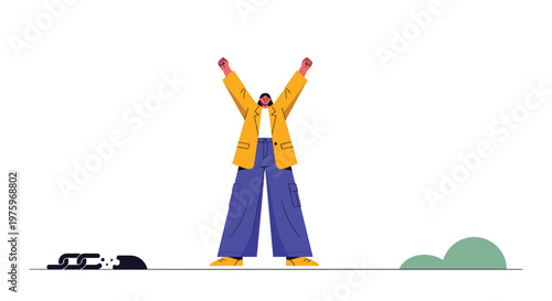 Vector illustration of joyful person, colorful character, celebration mood, emoticon face