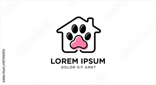 Pet House Logo Design with Paw Print and Lorem Ipsum Text