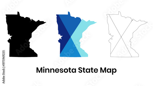 Three different artistic graphic representations of the minnesota state map on a white background