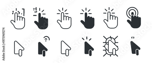 Collection of hand cursor icons indicating touch, click, and selection actions