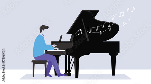 Man playing a grand piano.