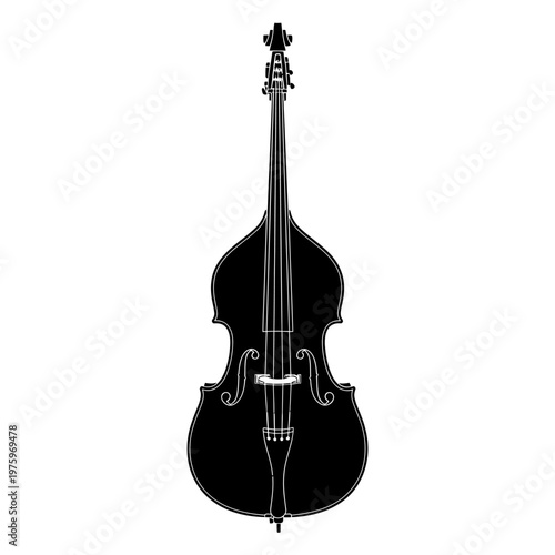 Black double bass silhouette isolated on white background
