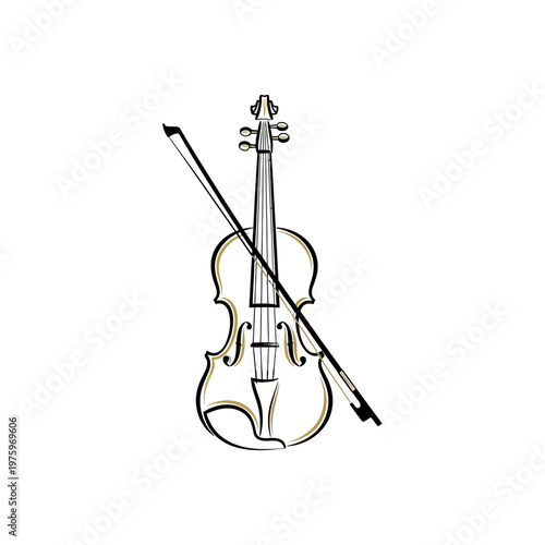 violin with bow isolated on white background music instrument