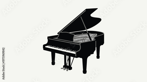 A black grand piano illustration.