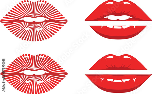 Red Lips Icon Set with Kiss Marks and Stylish Mouth Shapes for Beauty Makeup Fashion Branding and Romantic Graphic Design Collection