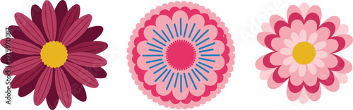 Decorative Floral Flower Icon Set with Colorful Bloom Shapes for Spring Nature Design Wedding Invitation and Botanical Illustration Collection