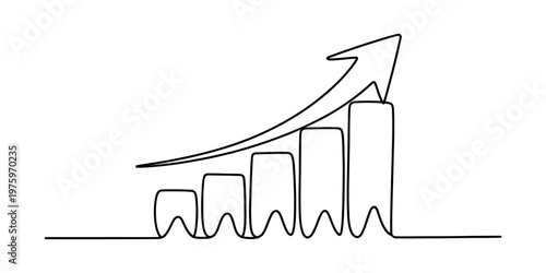 A single line drawing of a bar chart made of teeth showing growth and improvement in dental health Vector, illustration