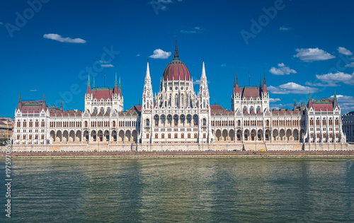 Hungarian Parliament Building (Országház) seen from Danube in Budapest, Hungary