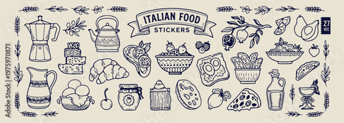 italian food sticker doodles, hand drawn pizza and pasta sketches, aesthetic mediterranean food art, creative italy culinary line art, minimal italian cafe icons, scrapbook italy food elements, italia